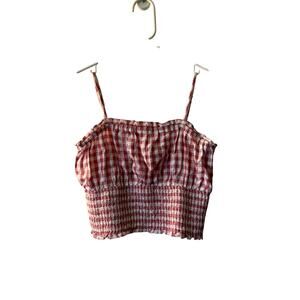 American Eagle Women’s Tank Top Crop Gingham Pink and White Size S